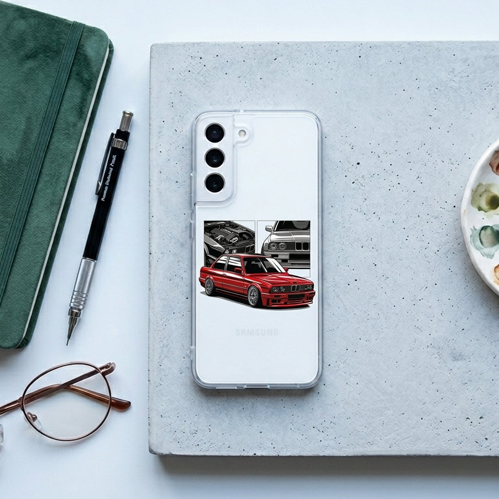 Classic Red E30 Coupe Sports Car Clear Phone Case – Automotive Graphic Cover