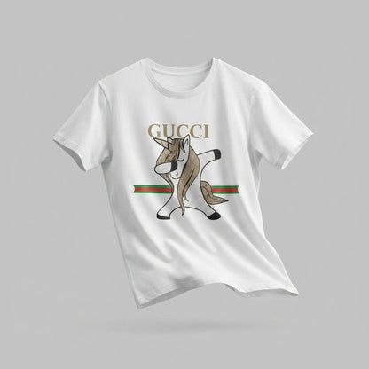 Dabbing Unicorn in Luxury Monogram Mane Graphic T-Shirt - Unisex Premium Cotton Streetwear Tee (Black, White, Blue | XS to 4XL)