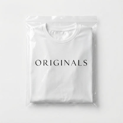 ORIGINALS Minimalist Serif Typography Graphic T-Shirt - Premium Soft Cotton Crew Neck Tee in White & Blue