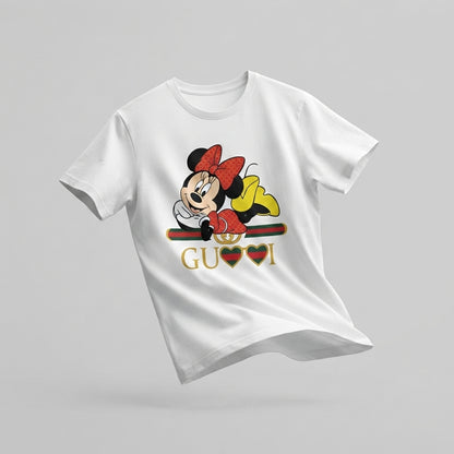 Cute Lying Minnie Mouse in Red Polka Dot Bow Graphic T-Shirt - Unisex Premium Cotton Streetwear Tee (White, Blue | XS to 4XL)
