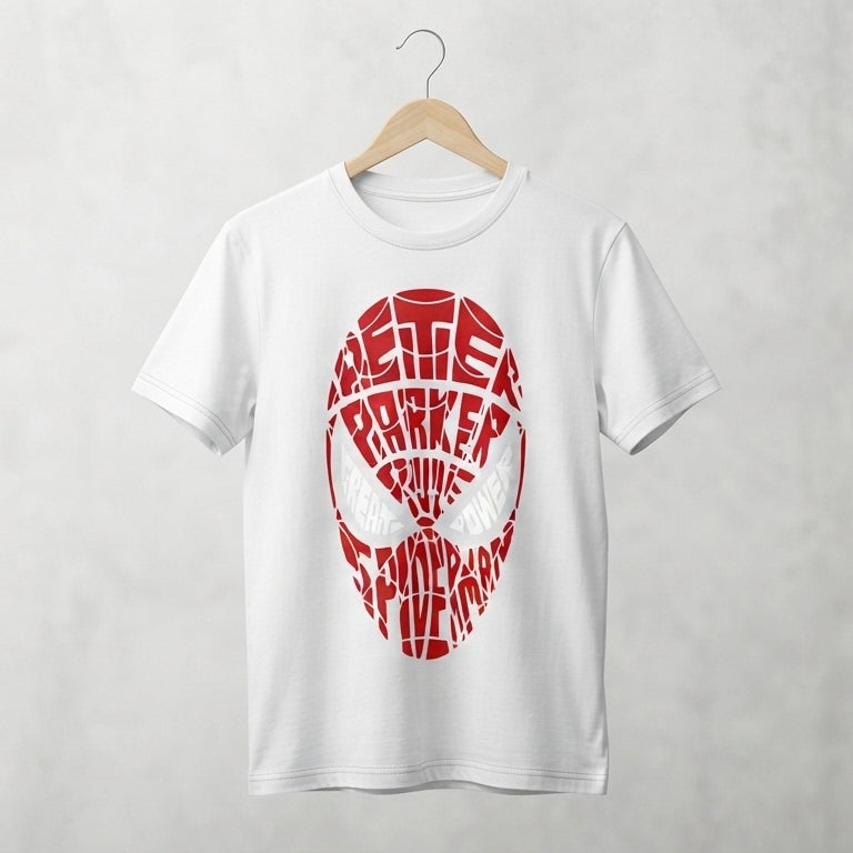 Peter Parker Typography Mask Graphic Tee – Superhero Streetwear T-Shirt