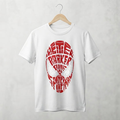 Peter Parker Typography Mask Graphic Tee – Superhero Streetwear T-Shirt