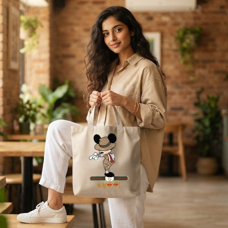 Luxury Cartoon Mouse Canvas Tote Bag - Dapper Fashion Graphic Design