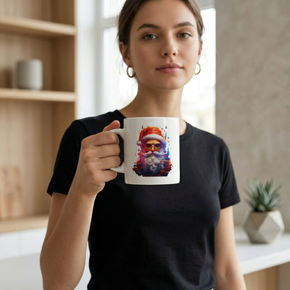 Cool Santa Claus with Sunglasses Coffee Mug 11oz - Colorful Pop Art Santa White Ceramic Tea Cup - Modern Holiday Christmas Gift
