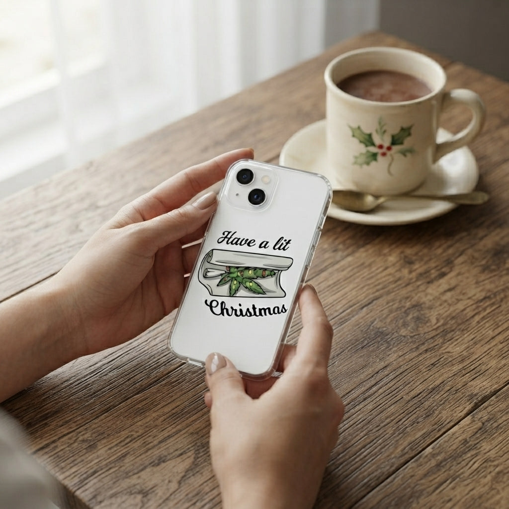 Have A Lit Christmas Graphic Clear Case Funny Holiday Weed Leaf Protective Phone Cover for iPhone