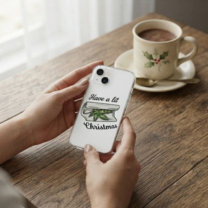 Have A Lit Christmas Graphic Clear Case Funny Holiday Weed Leaf Protective Phone Cover for iPhone