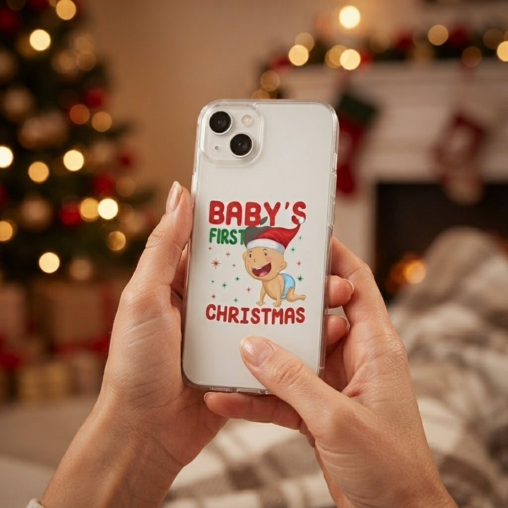 Baby's First Christmas Cute Graphic Clear Case Cute Holiday Santa Hat Protective Phone Cover for iPhone