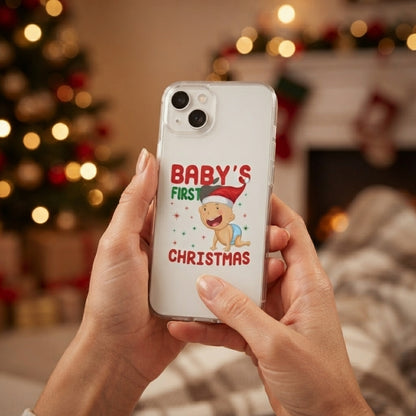 Baby's First Christmas Cute Graphic Clear Case Cute Holiday Santa Hat Protective Phone Cover for iPhone