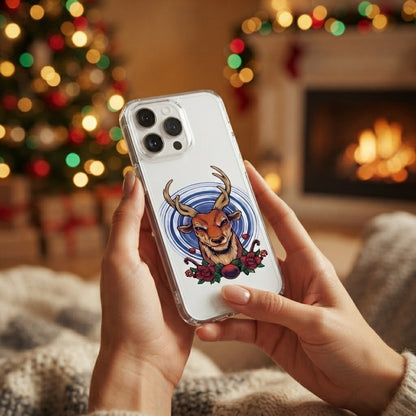 Majestic Deer Antlers Graphic Clear Case Floral Vintage Wildlife Protective Phone Cover for iPhone