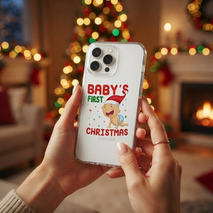 Baby's First Christmas Cute Graphic Clear Case Cute Holiday Santa Hat Protective Phone Cover for iPhone