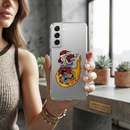 Dabbing Santa Riding Flaming Meteor Christmas Clear Case for Samsung Galaxy | Cool Graphic Phone Cover