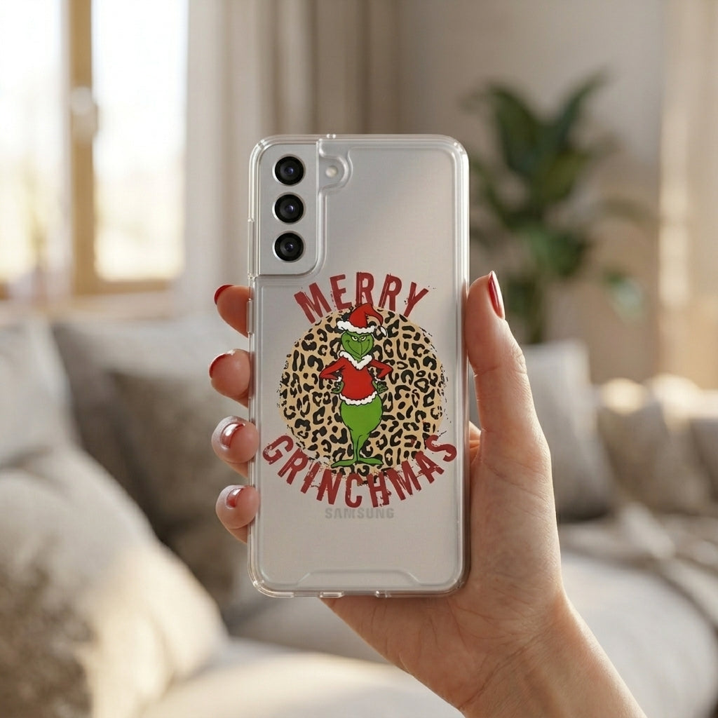 Merry Grinchmas Leopard Print Clear Case for Samsung Galaxy | Festive Christmas Phone Cover