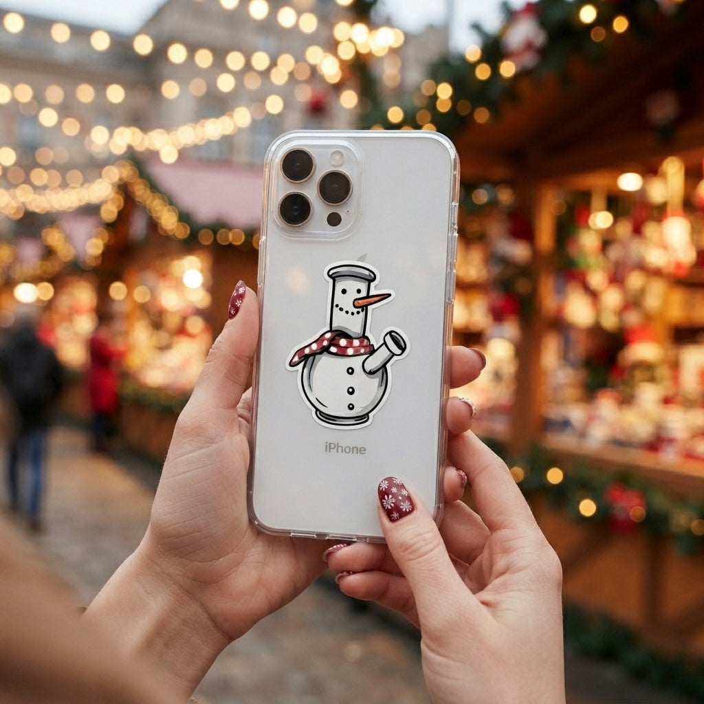 Funny Snowman Bong Graphic Clear Case Festive Holiday Protective Phone Cover for iPhone