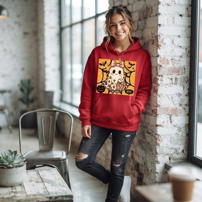 Cute Leopard Ghost Bow Pumpkin Halloween Graphic Pullover Hoodie