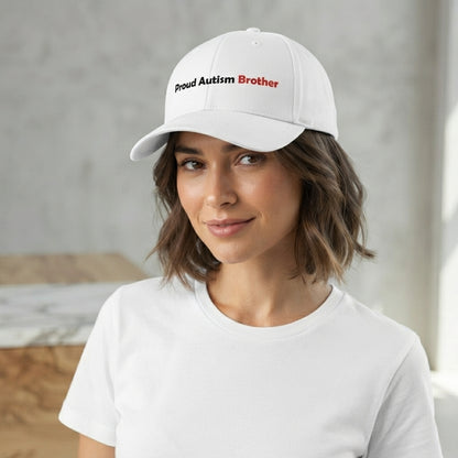 Autism Awareness Sibling Quote Graphic Baseball Cap - Proud Brother & Sister Support Cap (White)