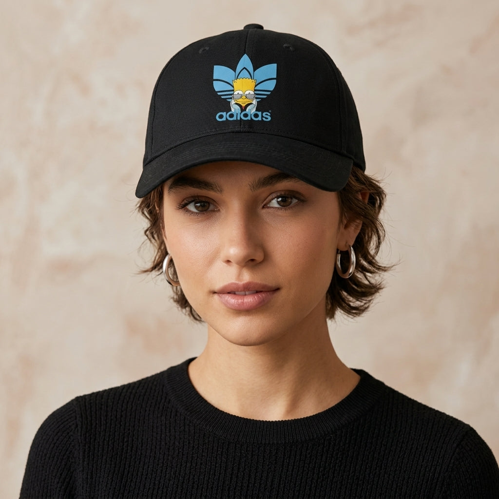 Cool Cartoon Character Graphic Baseball Cap - Adjustable Streetwear Hat (Black & White)