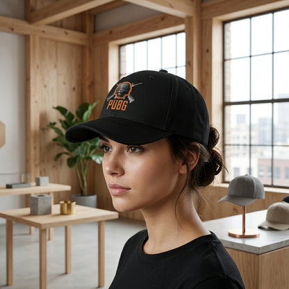 PUBG Level 3 Helmet & Rifles Graphic Baseball Cap - Battle Royale Gaming Cap (White & Black)