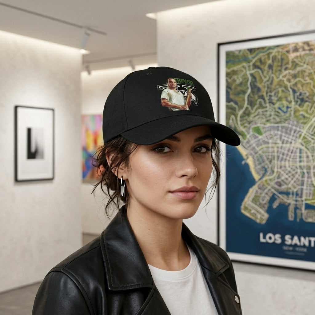 GTA V Trevor Philips Graphic Baseball Cap - GTA 5 Gaming Cap (White & Black)