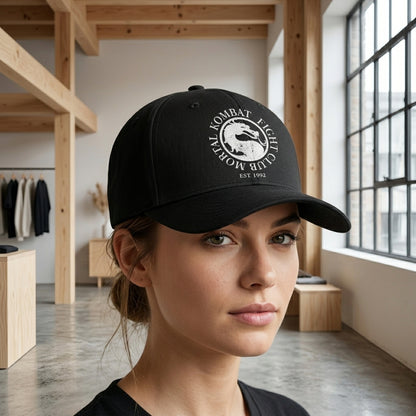 Mortal Kombat Fight Club Vintage Dragon Graphic Baseball Cap - Est 1992 Gaming Cap (Black)