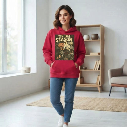 Tis The Season Spooky Collage Ghost Skeleton Pumpkin Graphic Pullover Hoodie