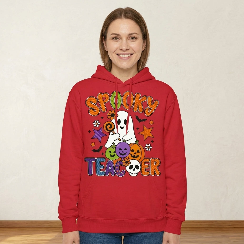 Spooky Teacher Ghost Pumpkins Retro Halloween Graphic Pullover Hoodie
