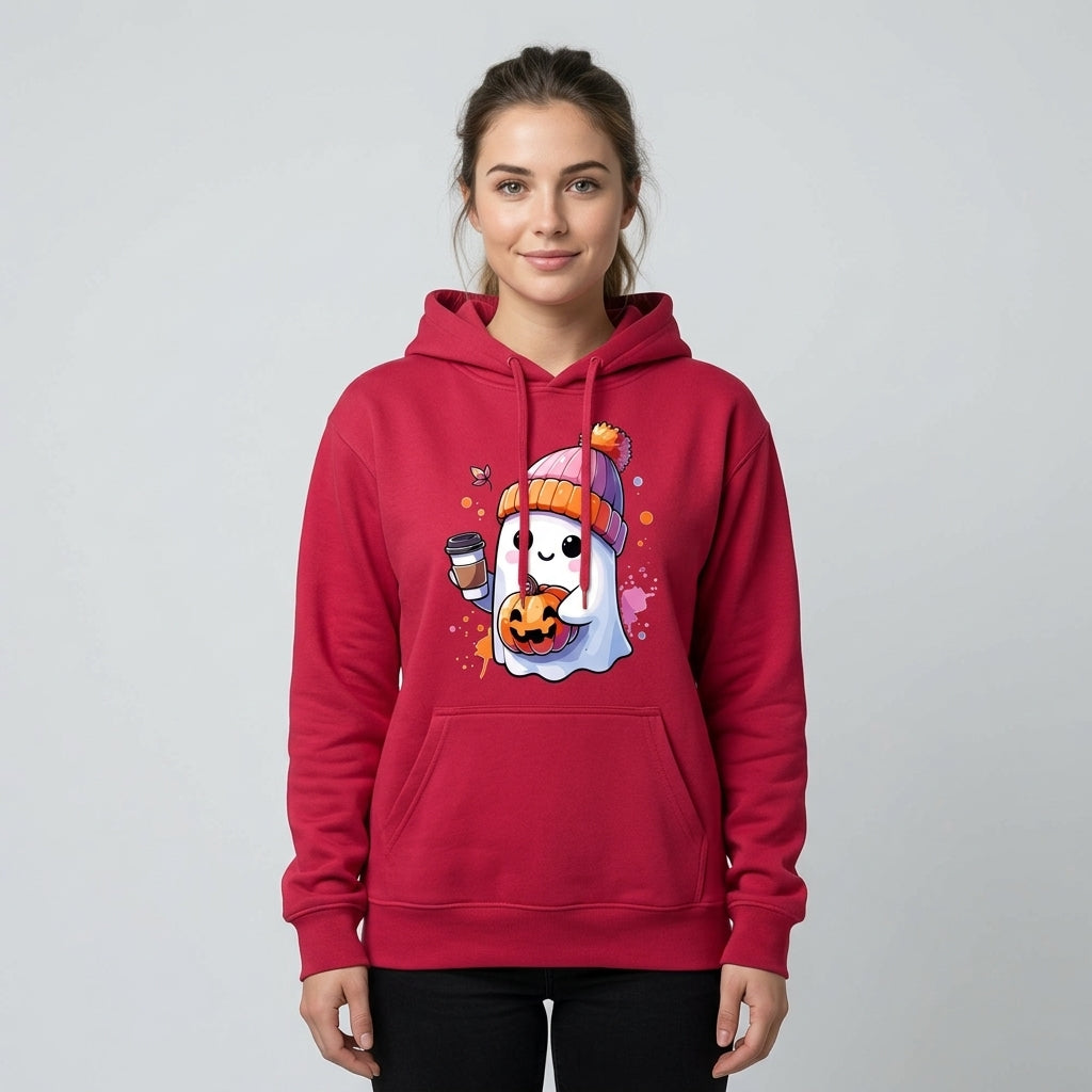 Cute Ghost Beanie Iced Coffee Pumpkin Fall Halloween Graphic Pullover Hoodie