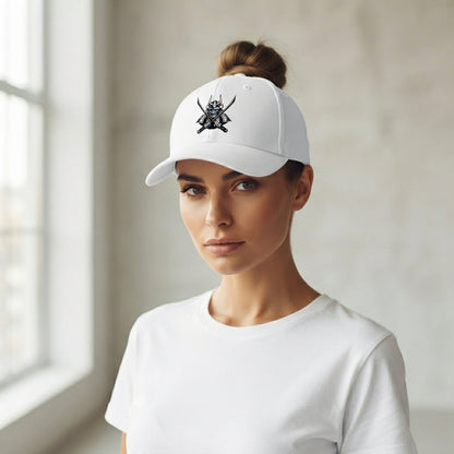Japanese Samurai Horseback Warrior Graphic Baseball Cap - Martial Arts Culture Cap (White)