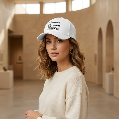 Single Taken Busy Playing CS:GO Funny Gaming Baseball Cap - Gamer Graphic Cap (White)