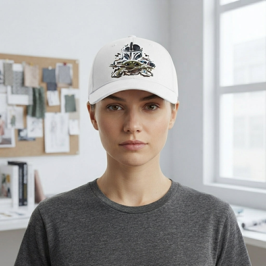 Star Wars Mandalorian & Grogu Baby Yoda Graphic Baseball Cap - Sci-Fi Fan Cap (White)