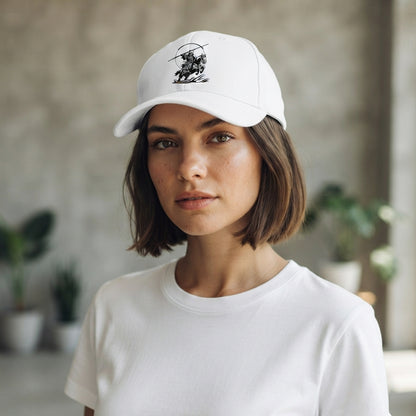 Japanese Samurai Horseback Warrior Graphic Baseball Cap - Martial Arts Culture Cap (White)