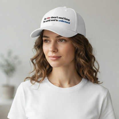 Autism Awareness Sibling Quote Graphic Baseball Cap - Proud Brother & Sister Support Cap (White)