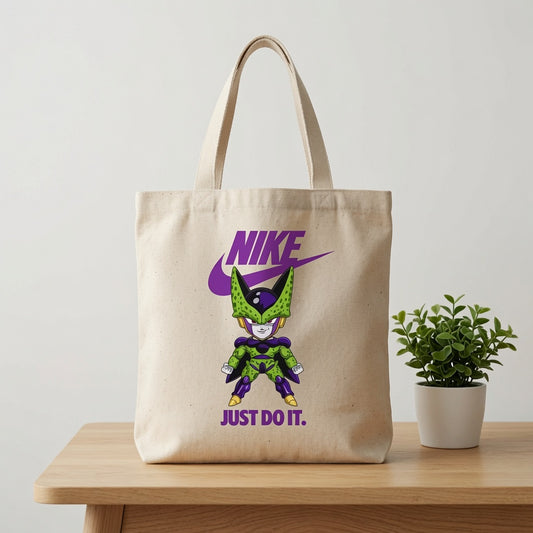 Chibi Perfect Cell Purple Nike Swoosh "Just Do It" Cotton Canvas Tote Bag