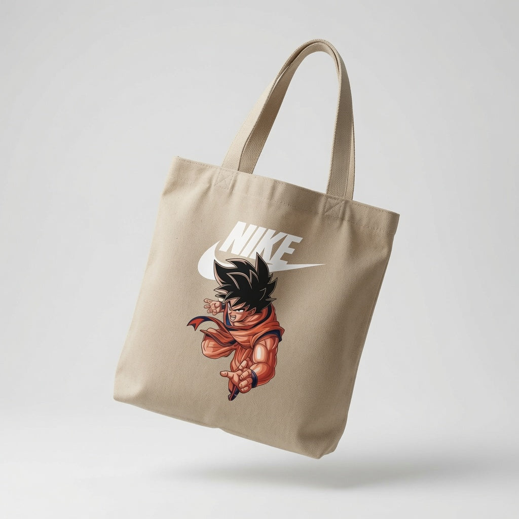 Dragon Ball Z Goku Action Pose White Nike Swoosh Cotton Canvas Tote Bag
