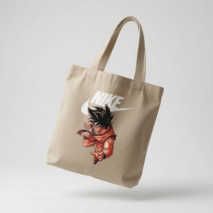Dragon Ball Z Goku Action Pose White Nike Swoosh Cotton Canvas Tote Bag