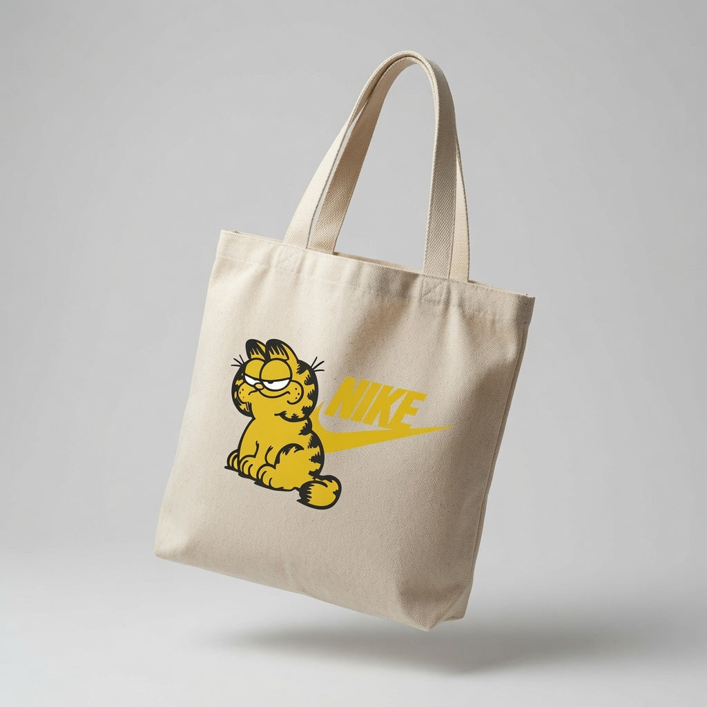 Lazy Cat Sportswear Parody Canvas Tote Bag - Retro Cartoon Graphic Handbag