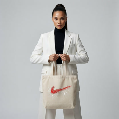 Abstract Root & Vein Swoosh Canvas Tote Bag - Artistic Red & White Graphic Shoulder Bag