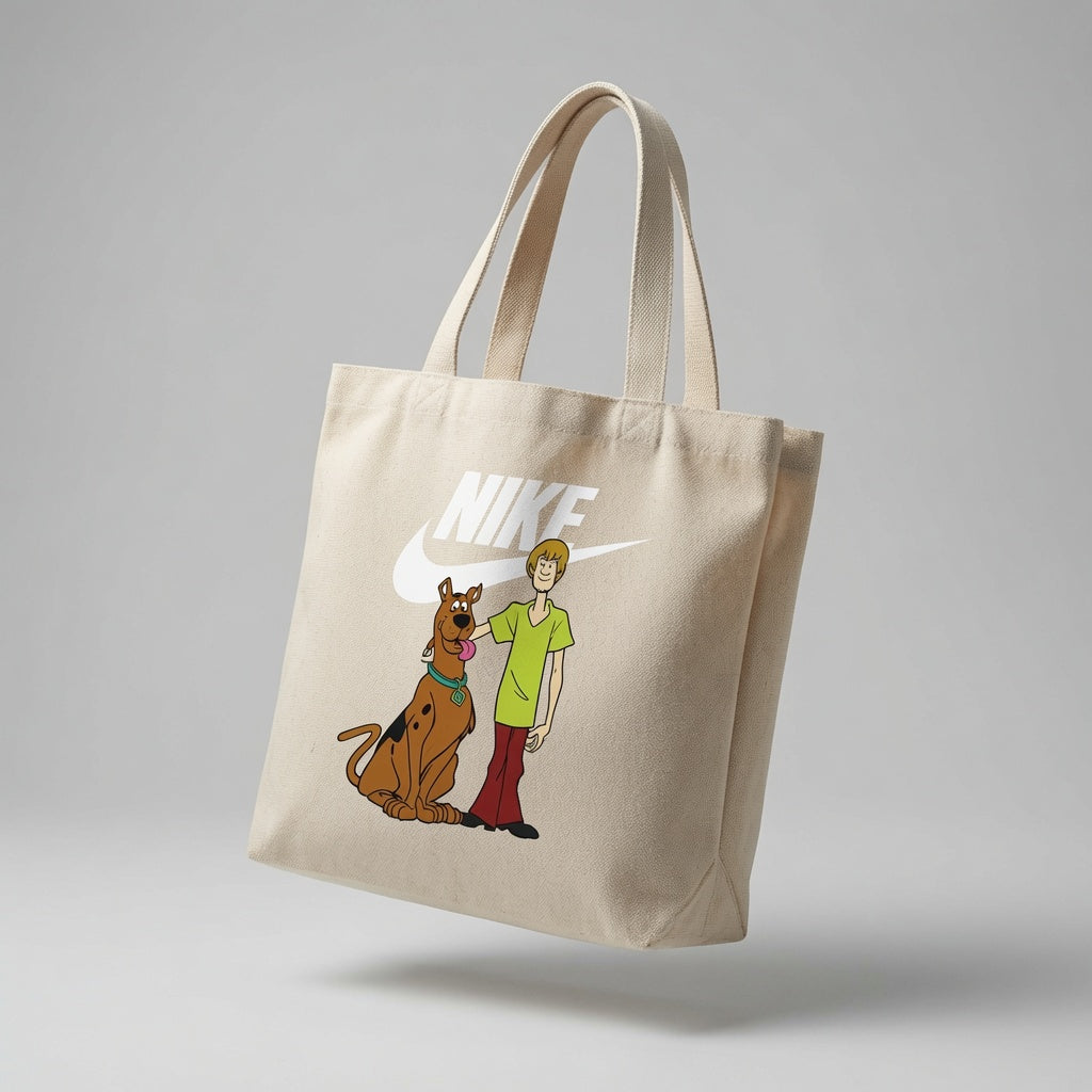 Retro Mystery Dog & Shaggy Graphic Canvas Tote Bag | Nostalgic Cartoon Cotton Tote