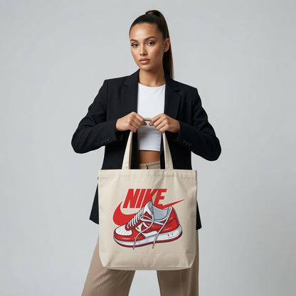 Classic Red Sneaker Illustration Nike Swoosh Cotton Canvas Tote Bag