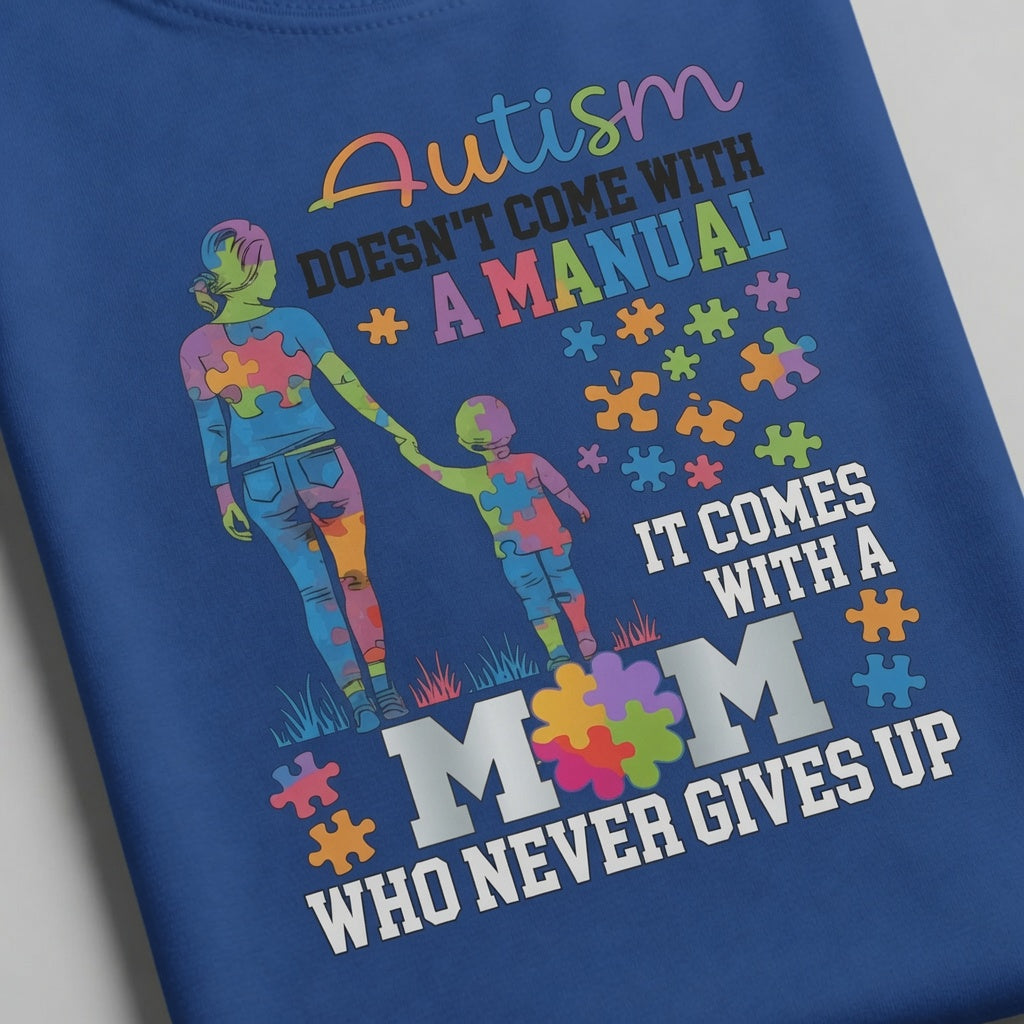 Autism Mom Never Gives Up T-Shirt | Autism Awareness Mother's Graphic Tee