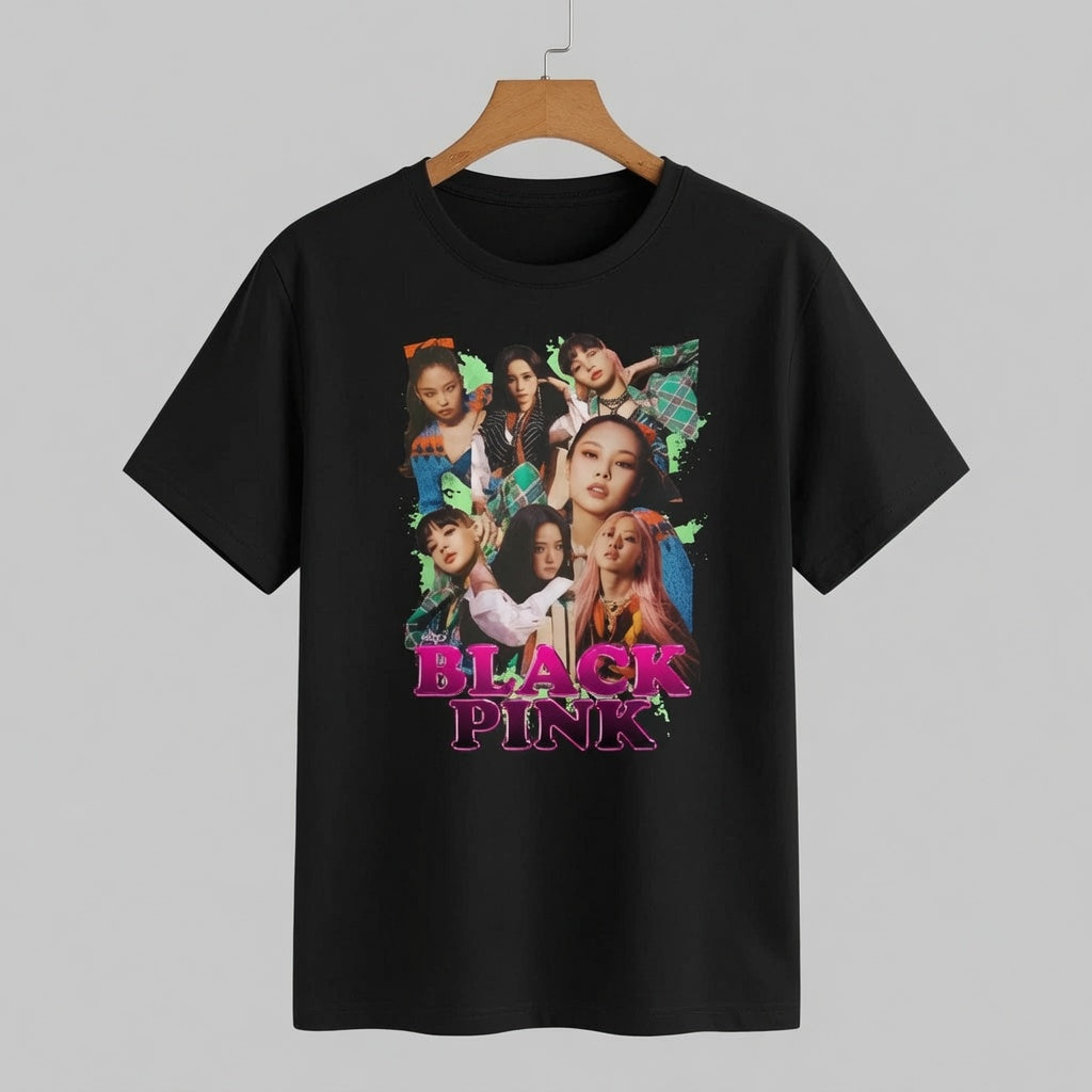 BLACKPINK Streetwear Plaid & Green Splatter Graphic T-Shirt