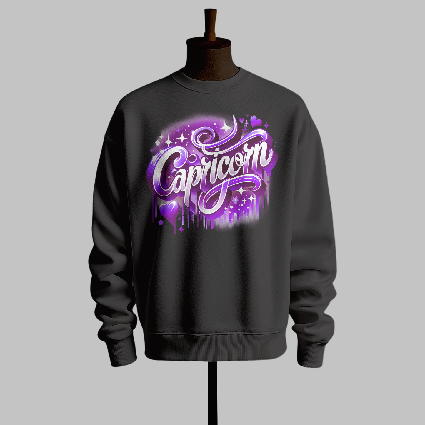 Black Sweatshirt with Purple Capricorn Design