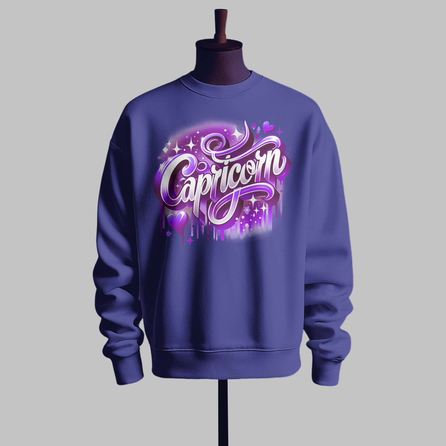 Black Sweatshirt with Purple Capricorn Design