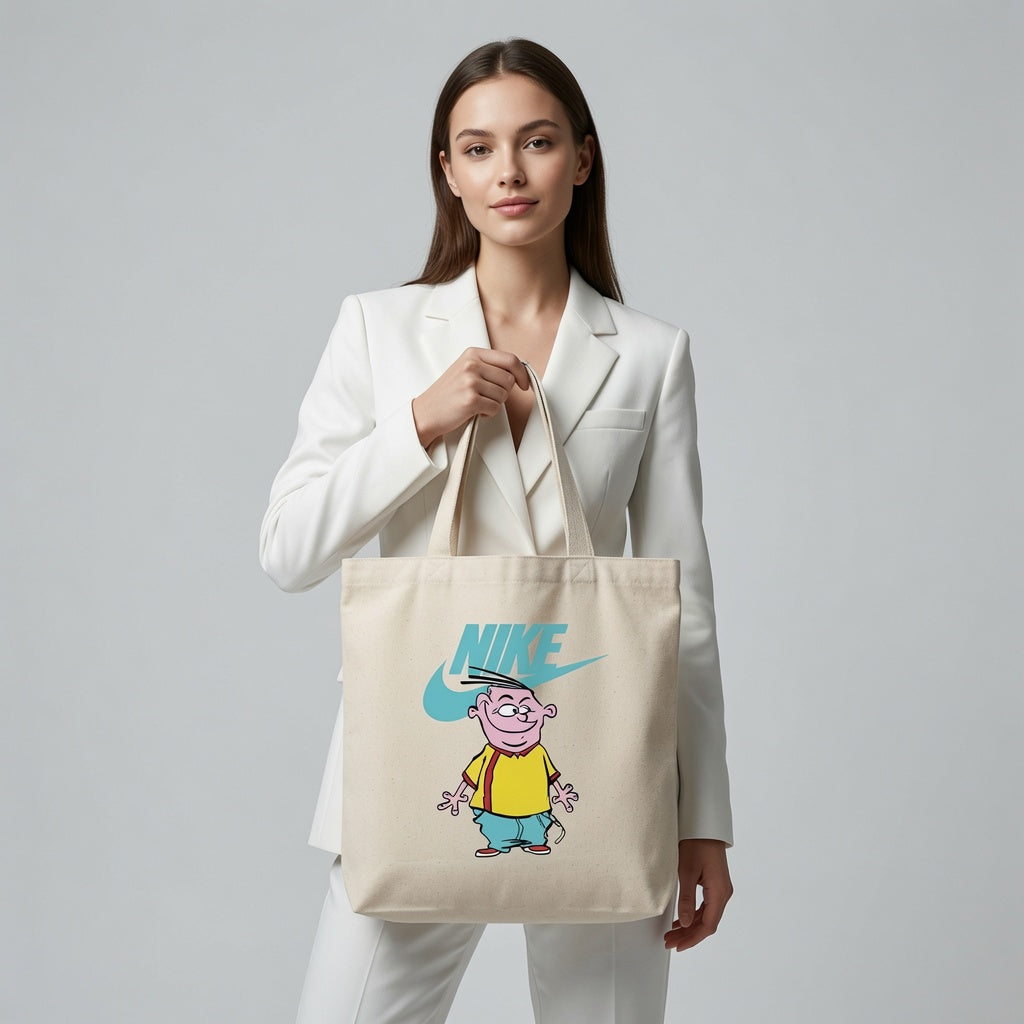Classic Cartoon Eddy Light Blue Nike Swoosh Cotton Canvas Tote Bag