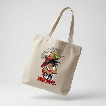 Anime Martial Arts Warriors "Just Do It" Nike Swoosh Cotton Canvas Tote Bag