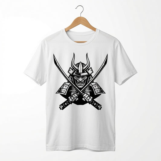 Samurai Oni Mask T-Shirt Japanese Demon Graphic Tee White