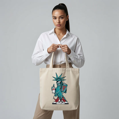 Statue of Liberty Street Art Graphic Canvas Tote Bag - Graffiti & Sneakers Urban Shoulder Bag