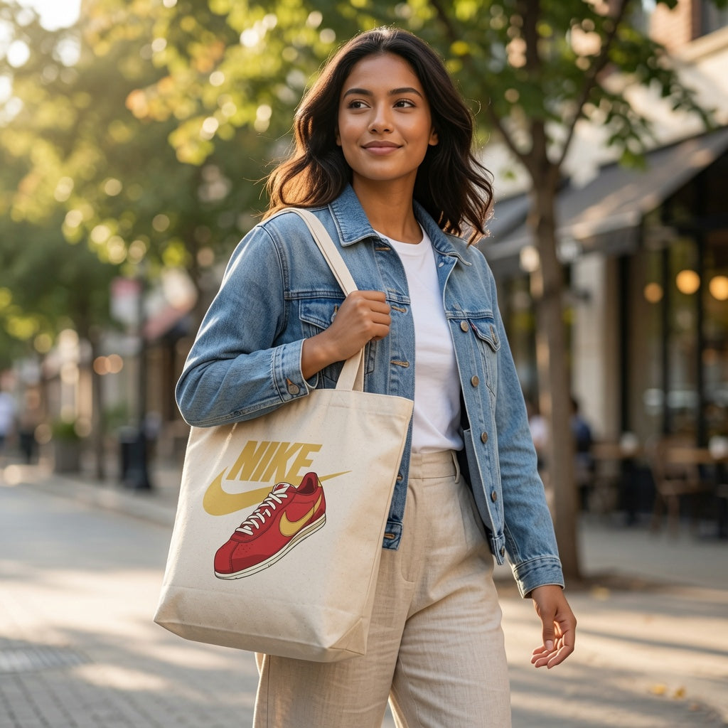 Retro Red & Gold Sneaker Illustration Nike Swoosh Cotton Canvas Tote Bag