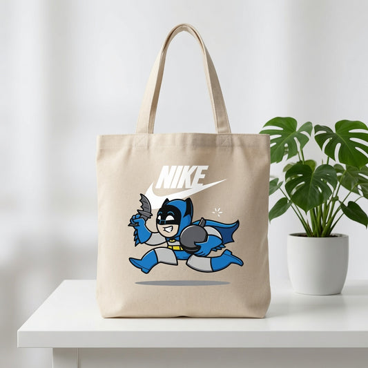 Nike x Cartoon Batman Chibi Parody Canvas Tote Bag - Beige