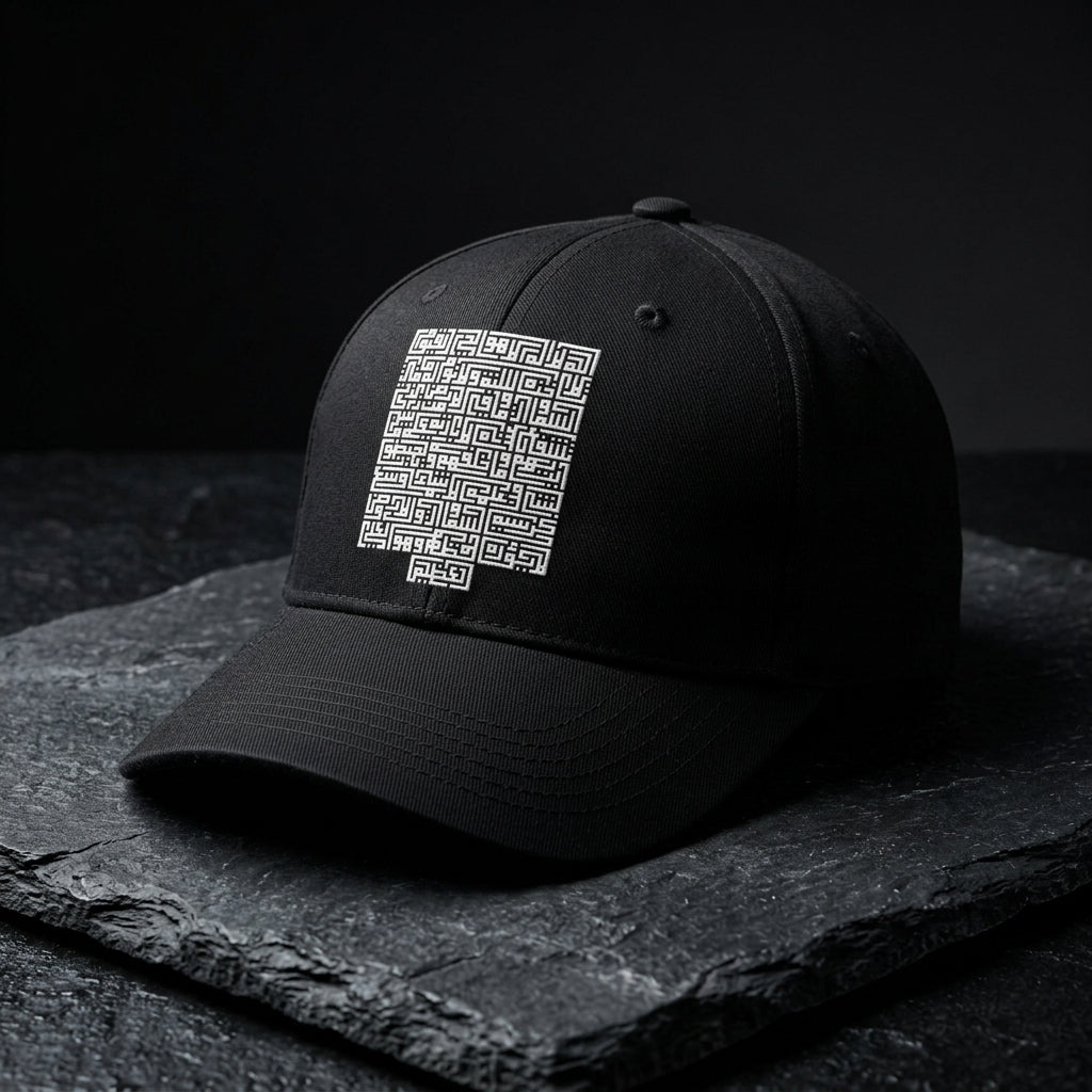 Sabr Arabic Calligraphy Graphic Baseball Cap - Minimalist Quote Cap (White & Black)