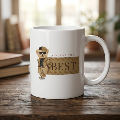Luxury Designer Teddy Bear Aim For The Best Waterproof Vinyl Sticker - Stylish Fashion Graphic Decal for Laptops, Mugs